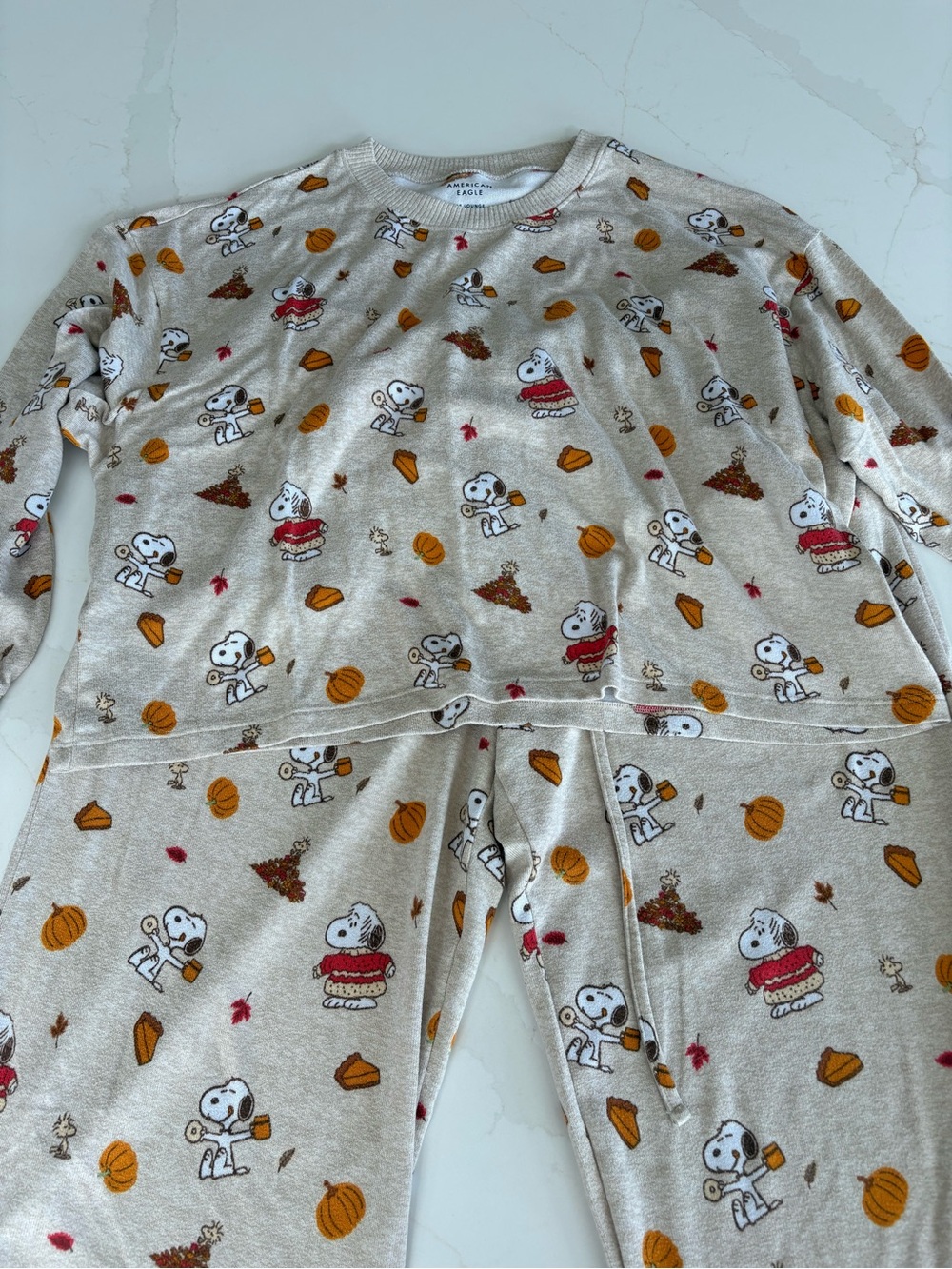 American Eagle Outfitters Cream Plush Snoopy Pajama Set - Large - Picture 5 of 9